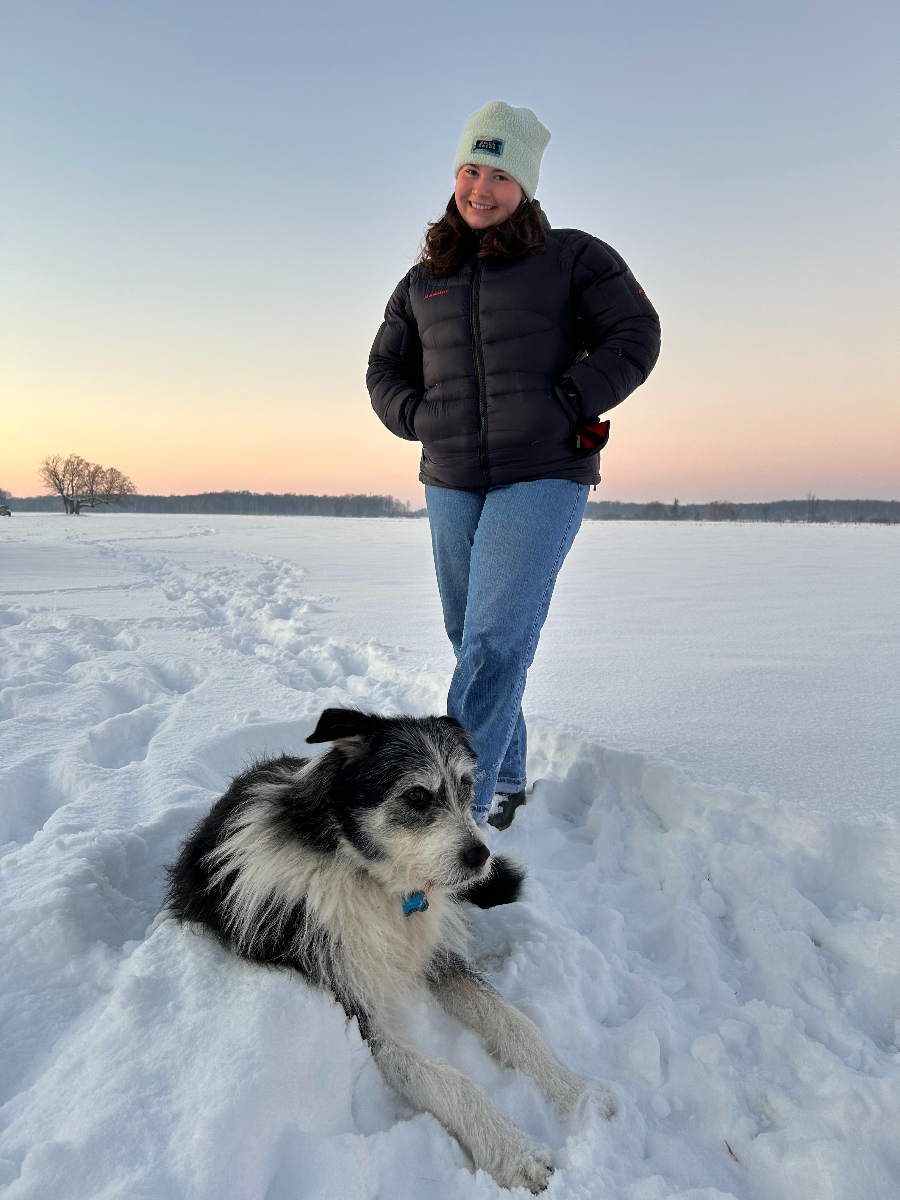 Emma and her dog in winter