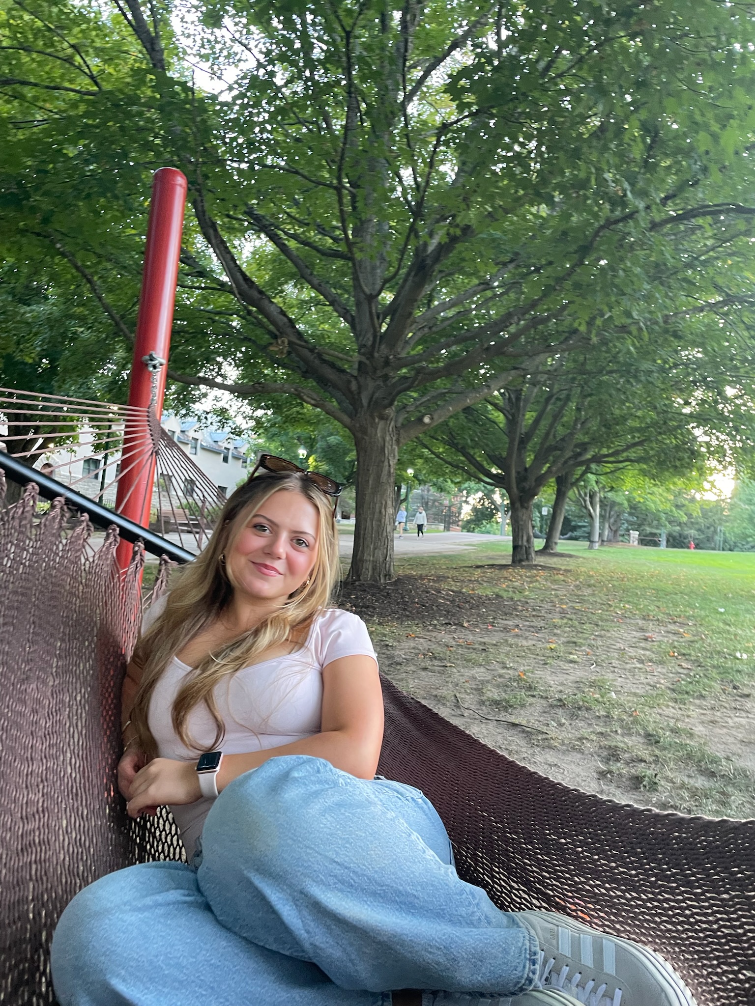 Josie in a hammock on SLU's campus