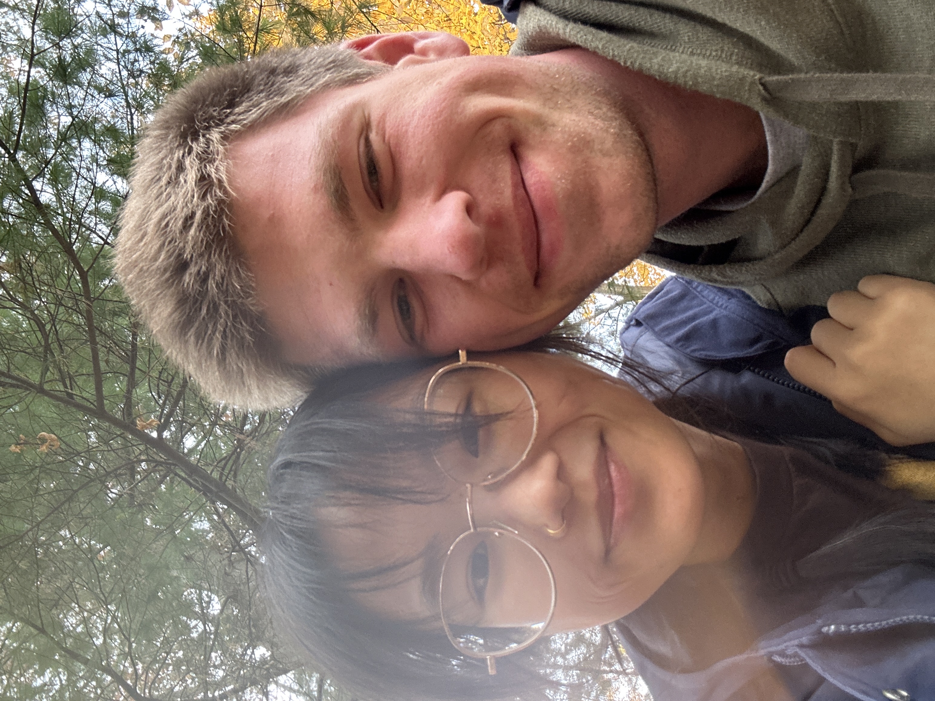 A selfie of Evan and Libby at the fairy house.